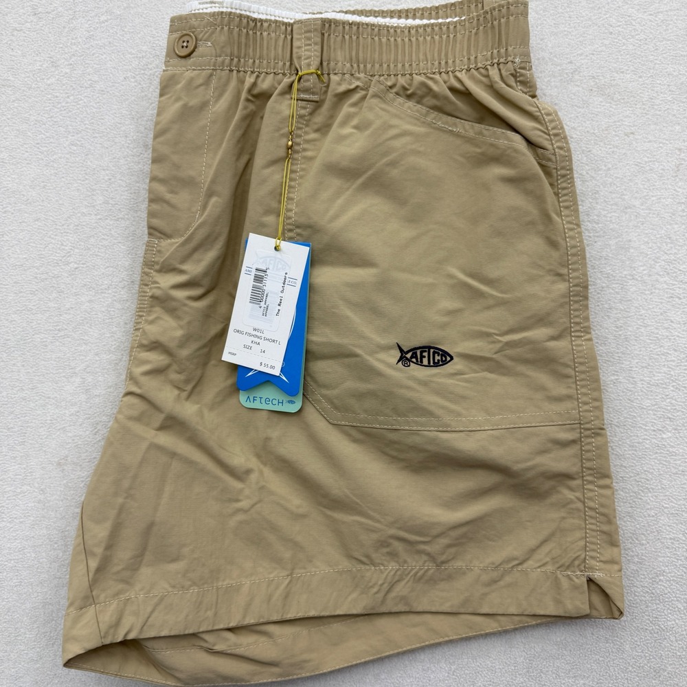 AFTCO‎ Original Fishing Shorts Womens Size 14 Khaki Nylon Outdoor W01L NEW